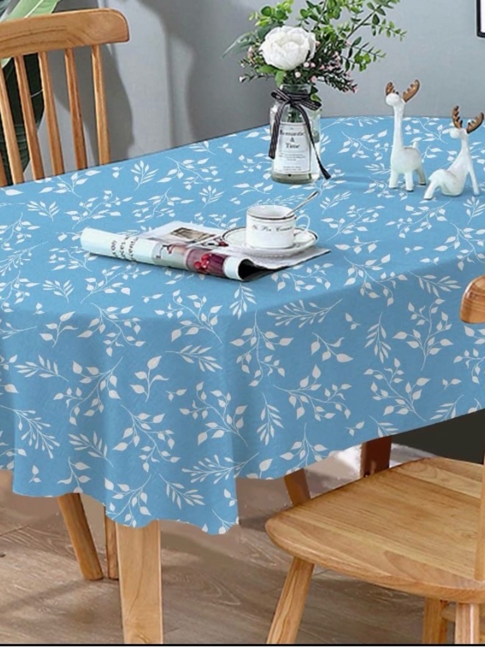 Blue Oval Tablecloth, Flower Print Oval Tablecloth for Oval Tables 54 X 72 Inch